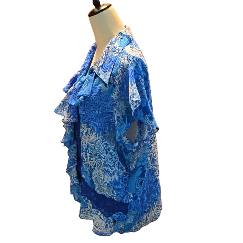 Robbie Bee Ruffle Front Button Up Blouse Flutter Sleeves Lace Trim Women size 16 - Picture 4 of 11